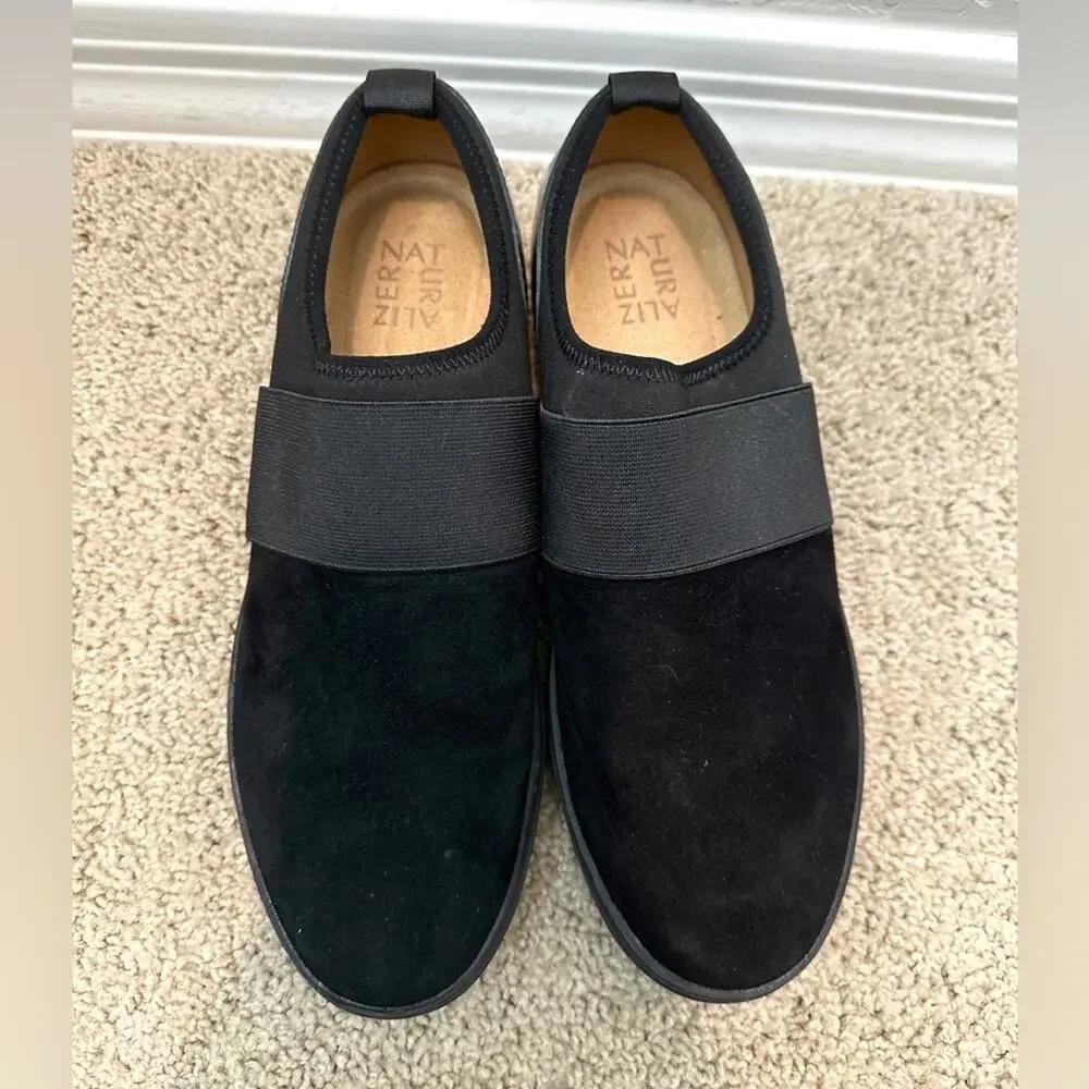 NATURALIZER Cassey Black Slip On Sneakers Suede Comfort Platform Shoes | Size 10